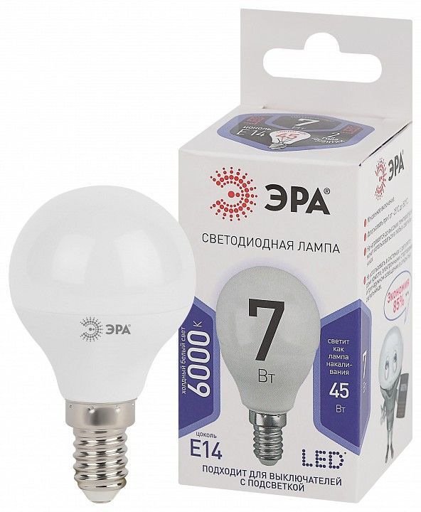 Лампа светодиодная Эра Стандарт E14 7Вт 6000K LED P45-7W-860-E14