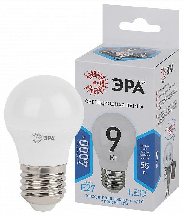 Лампа светодиодная Эра Стандарт E27 9Вт 4000K LED P45-9W-840-E27