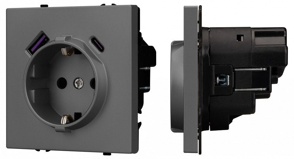 Розетка с заземлением и со шторкой и 2хUSB type A и C, без рамки Arlight NOBE 054287(1)