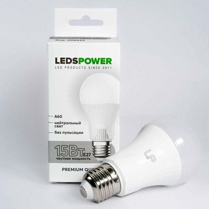 Лампа светодиодная LEDS POWER A60 E27 15Вт 4000K 006659