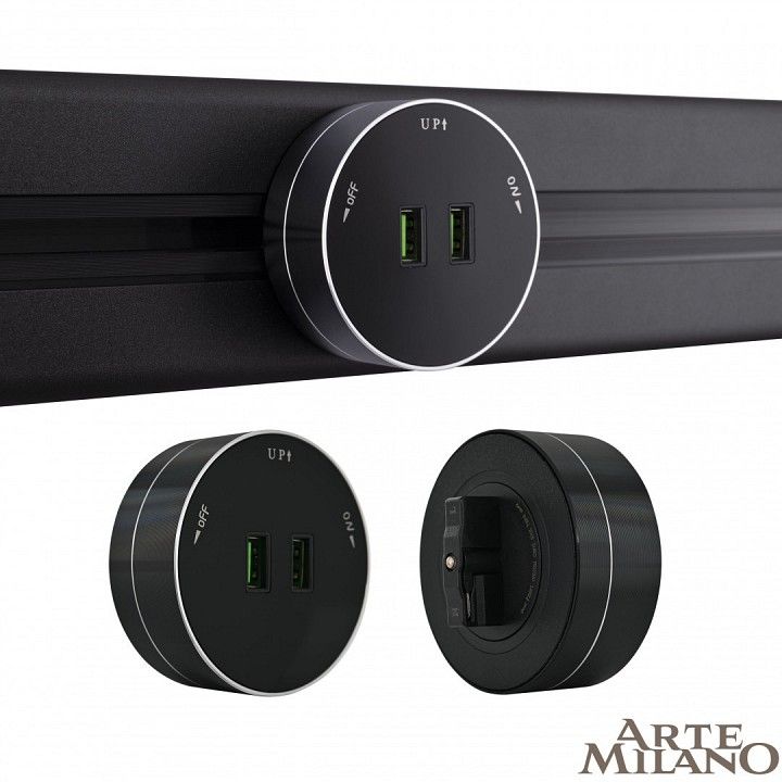 Розетка 2xUSB на треке Arte Milano Am-track-sockets 380011TS/USBx2 Black