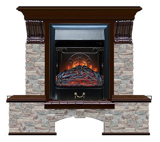 Комплект из электрокамина напольного и портала (122x40х108.5 см) Бостон К ГЦ Majestic BL БК000067