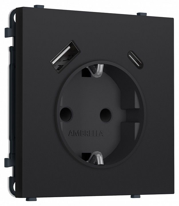 Розетка с заземлением и со шторкой и 2хUSB type A и C, без рамки Ambrella Volt MS MS990010