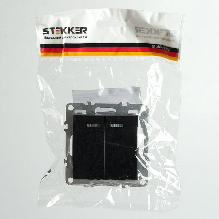 Выключатель двухклавишный с подсветкой без рамки Stekker Эрна 49147