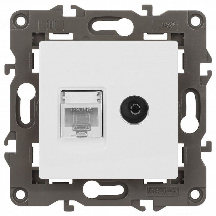ТВ-розетка и розетка Ethernet RJ-45 без рамки Эра Эра Elegance 14-3110-01М