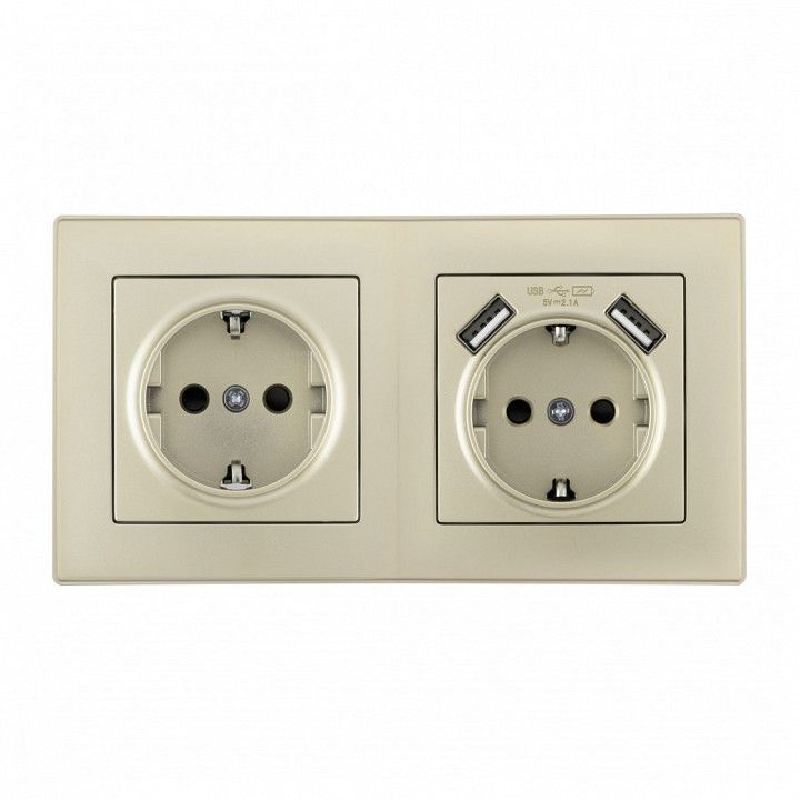 Розетка с заземлением и со шторкой и 2хUSB Arte Milano SET06-2 SET06-2-47-1-40-1 shampan