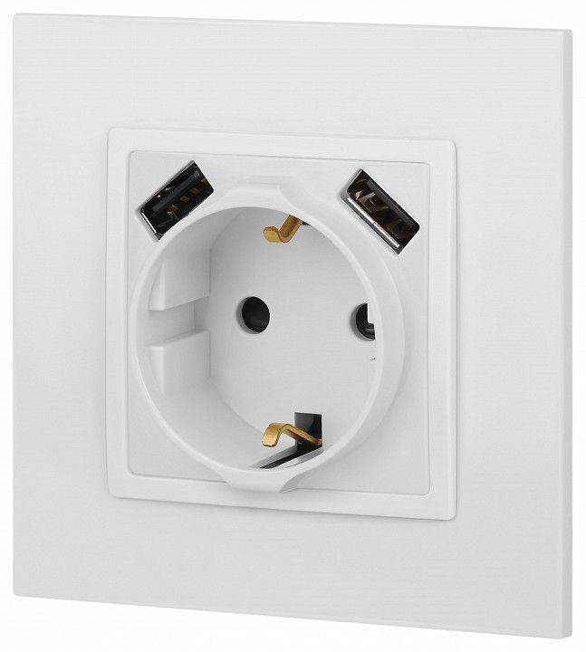 Розетка с заземлением и со шторкой и 2хUSB, без рамки Эра Эра Elegance 14-4109-01М