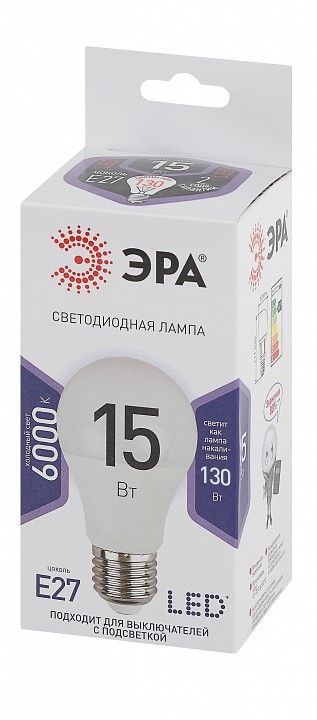 Лампа светодиодная Эра Стандарт E27 15Вт 6000K LED A60-15W-860-E27