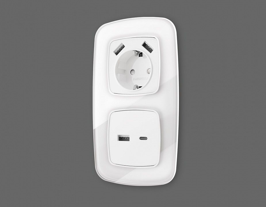 Накладка для розетки с заземлением и со шторками и 2хUSB type A Ambrella Volt OMEGA OP1290