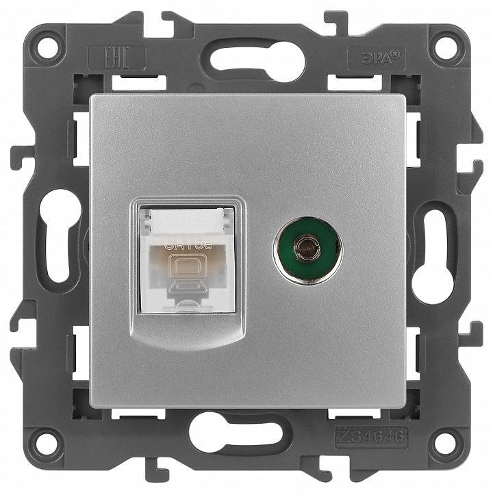 ТВ-розетка и розетка Ethernet RJ-45 без рамки Эра Эра Elegance 14-3110-03