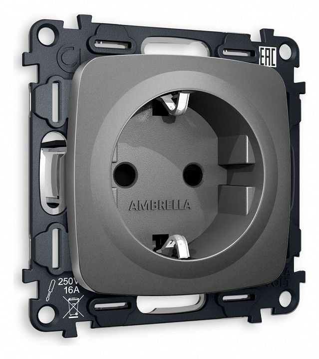 Розетка с заземлением и со шторкой, без рамки Ambrella Volt OMEGA MO657010