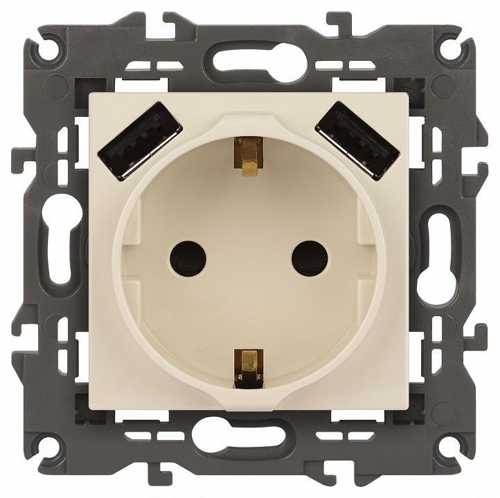 Розетка с заземлением и со шторкой и 2хUSB, без рамки Эра Эра Elegance 14-4109-02