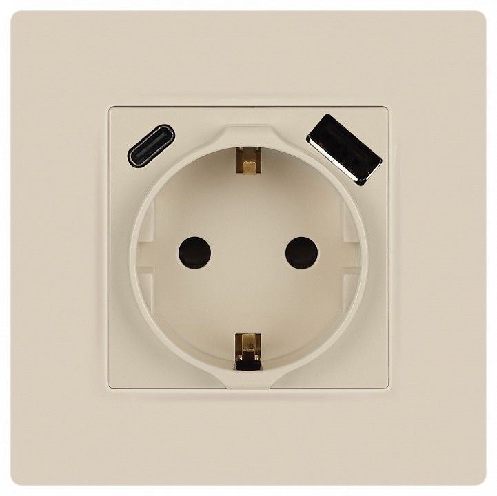 Розетка с заземлением и со шторкой и 2хUSB, без рамки Эра Эра 12 12-4108-02