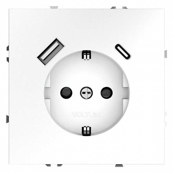 Розетка с заземлением и со шторкой и 2хUSB type A и C, без рамки Voltum S70 VLS040502