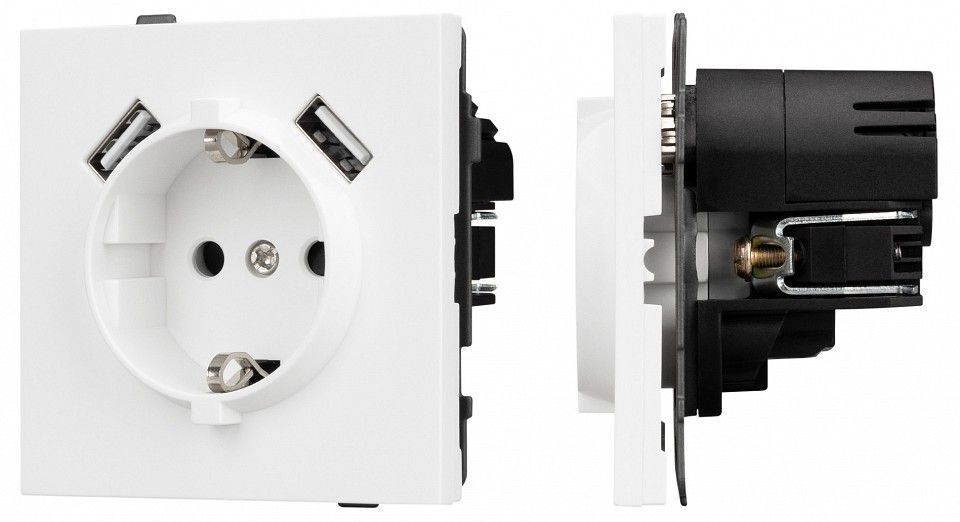 Розетка с заземлением и 2хUSB type A, без рамки Arlight SCT-TENDO 054082