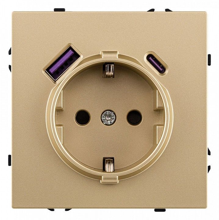 Розетка с заземлением и со шторкой и 2хUSB type A и C, без рамки Kollinger Eclipse EC-016GD