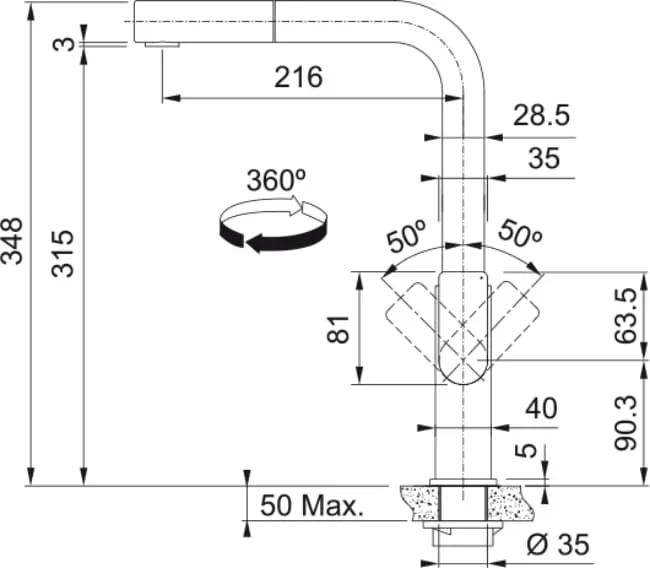 Смеситель Franke Mythos Nozzle нержавеющая сталь