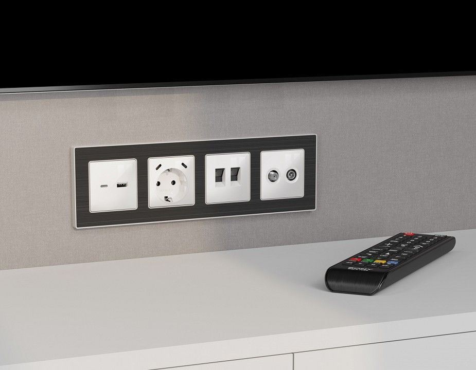 Накладка для розетки с заземлением и со шторками и 2хUSB type С Ambrella Volt ALFA AP1105