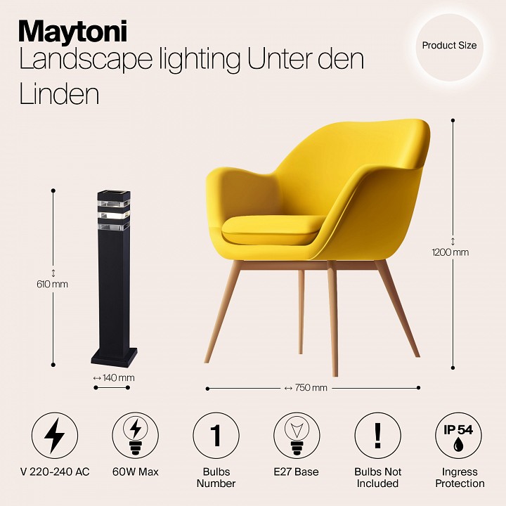 Наземный высокий светильник Maytoni Outdoor Unter den Linden O578FL-01B