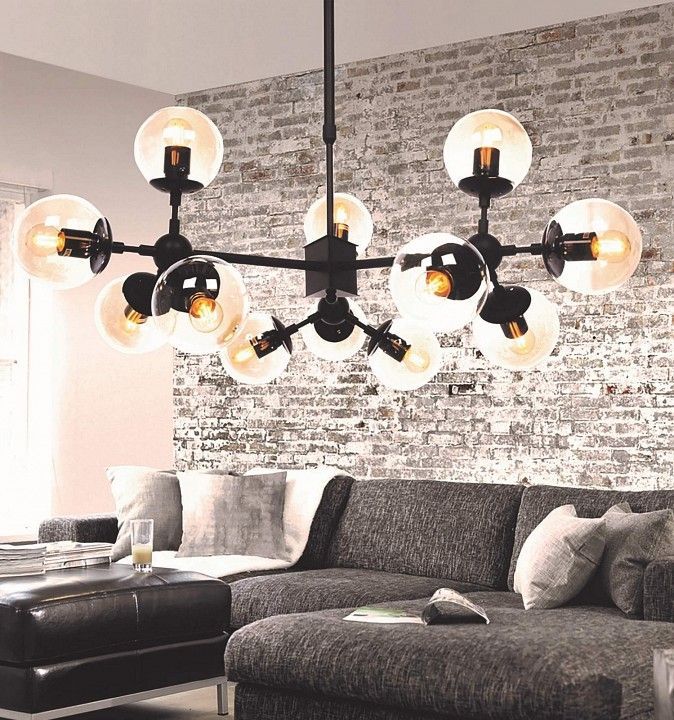 Люстра на штанге LUMINA DECO Zodiak LDP 160-12 BK+TEA