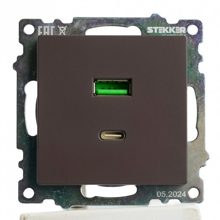 Розетка 2хUSB type A и C без рамки Stekker Катрин 50057