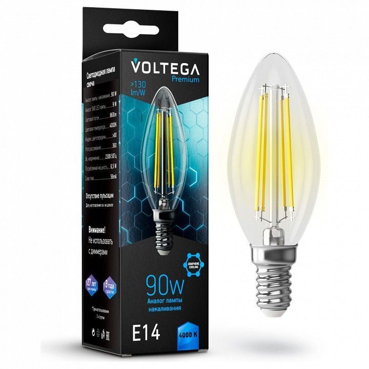 Лампа светодиодная Voltega свеча (Candle) 9Вт графеновая серия (Graphene) E14 7Вт 4000K 7135