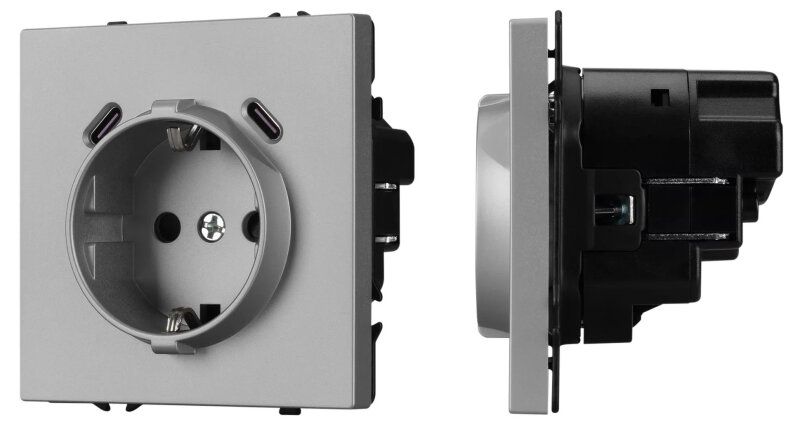 Розетка с заземлением и со шторкой и 2хUSB C, без рамки Arlight NOBE 061817(1)