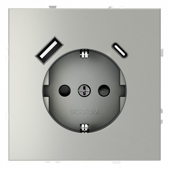 Розетка с заземлением и со шторкой и 2хUSB type A и C, без рамки Voltum S70 VLS040505