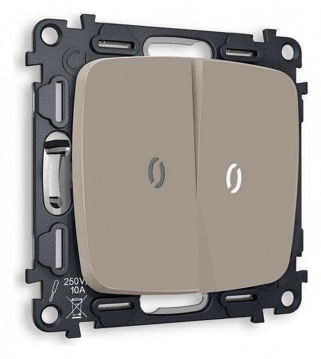 Выключатель двухклавишный с подсветкой без рамки Ambrella Volt OMEGA MO364015