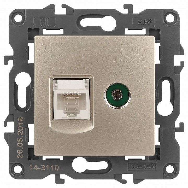 ТВ-розетка и розетка Ethernet RJ-45 без рамки Эра Эра Elegance 14-3110-04