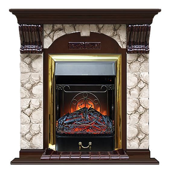 Комплект из электрокамина напольного и портала (106.5x36.5x98 см) Арочный Карелия Majestic BR АР000088