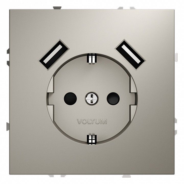 Розетка с заземлением и со шторкой и 2хUSB type A, без рамки Voltum S70 VLS040403