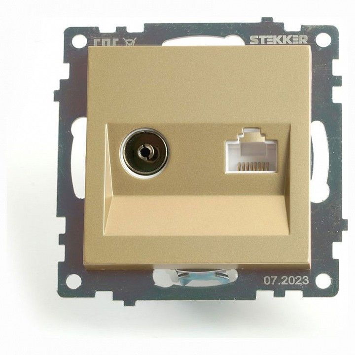 ТВ-розетка и розетка Ethernet RJ-45 без рамки Stekker Катрин 49230