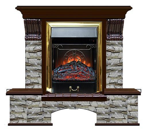 Комплект из электрокамина напольного и портала (122x40х108.5 см) Бостон К Алтай Majestic BR БК000008