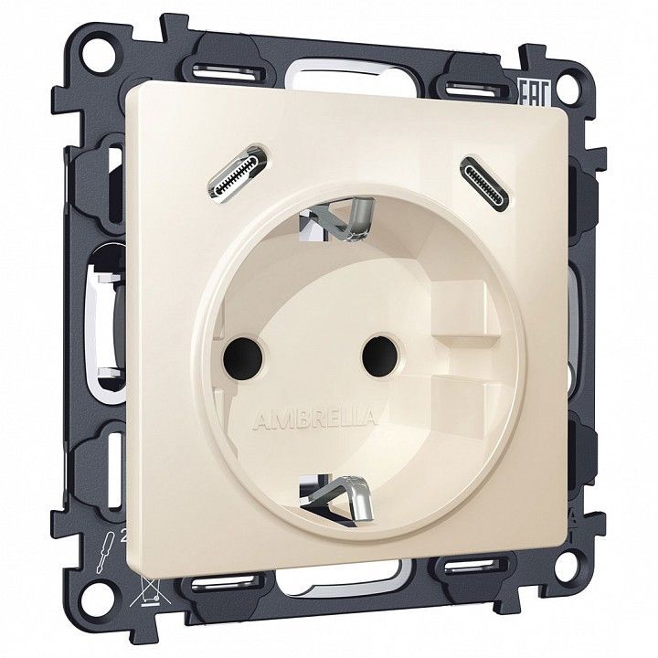 Розетка с заземлением и 2хUSB type C, без рамки Ambrella Volt ALFA MA310510