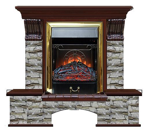 Комплект из электрокамина напольного и портала (122x40х108.5 см) Бостон К Алтай Majestic BR БК000012