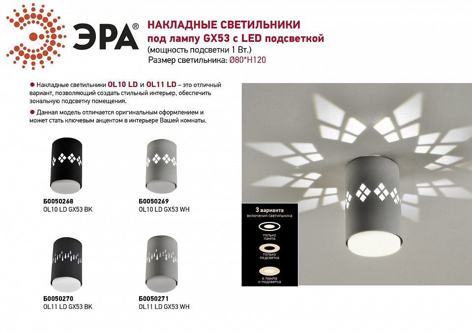Накладной светильник Эра  OL11 LD GX53 WH