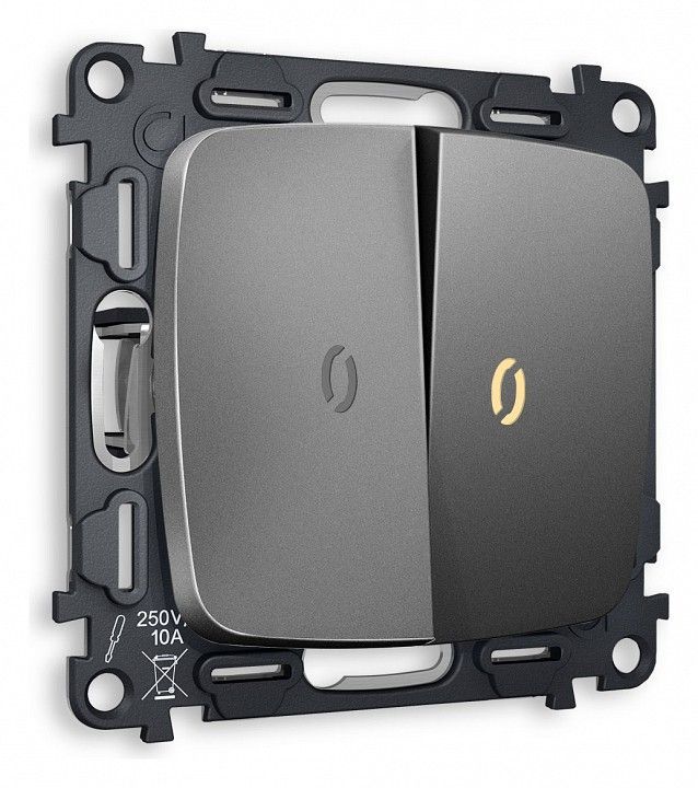 Выключатель проходной двухклавишный с подсветкой без рамки Ambrella Volt OMEGA MO654030