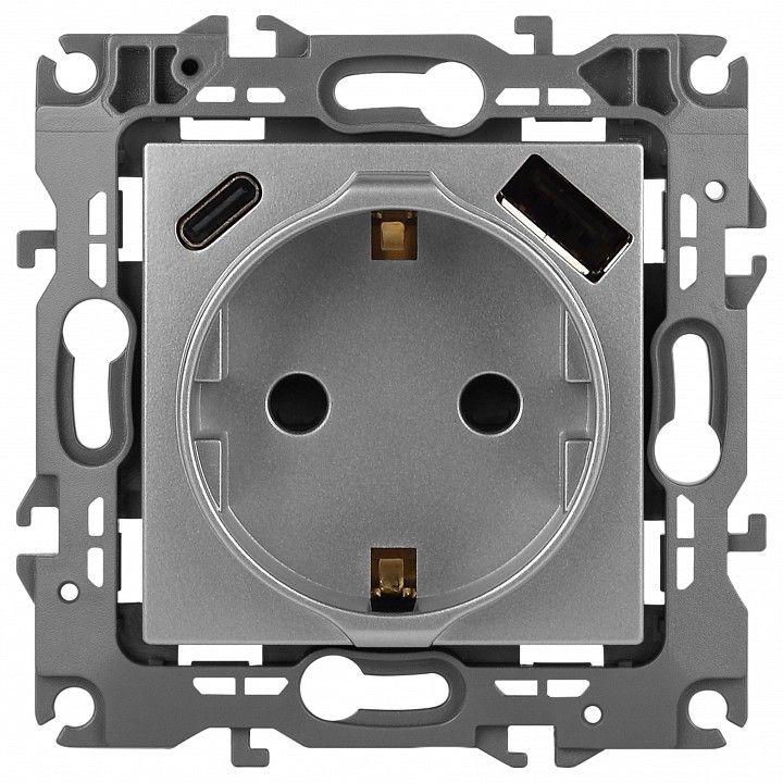 Розетка с заземлением и со шторкой и 2хUSB, без рамки Эра Эра 12 12-4108-03