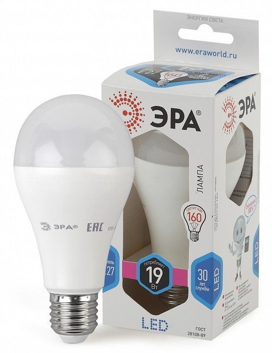 Лампа светодиодная Эра Стандарт E27 19Вт 4000K LED A65-19W-840-E27
