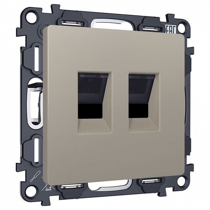 Розетка двойная Ethernet RJ-45 и со шторками, без рамки Ambrella Volt ALFA MA372110
