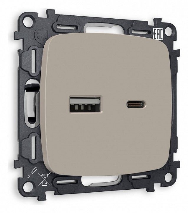 Розетка 2хUSB type A и C без рамки Ambrella Volt OMEGA MO371010