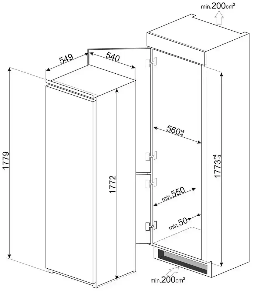 Встраиваемый холодильник Smeg S8L1721F