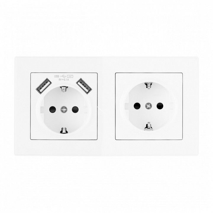Розетка с заземлением и со шторкой и 2хUSB Arte Milano SET06-2 SET06-2-47-1-40-1 white
