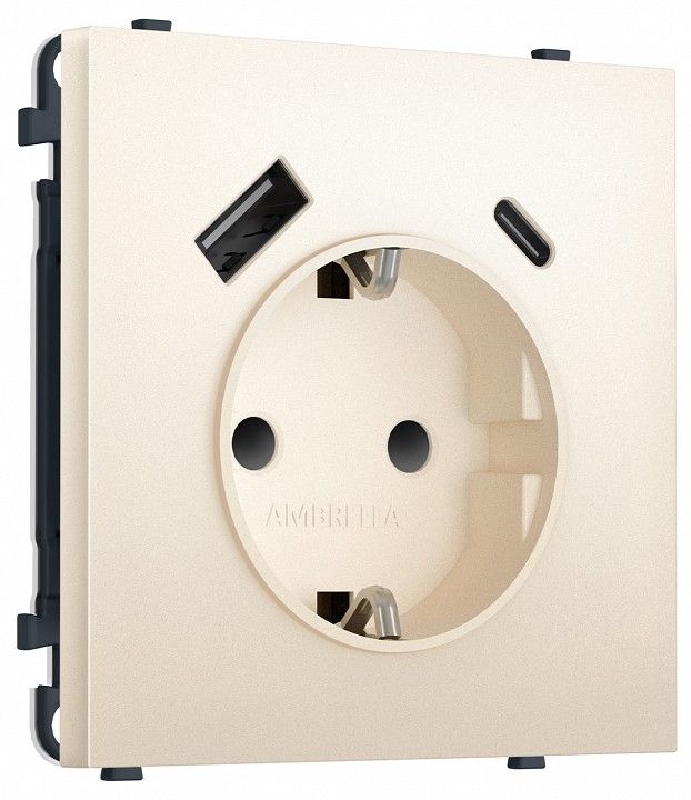 Розетка с заземлением и со шторкой и 2хUSB type A и C, без рамки Ambrella Volt MS MS250010