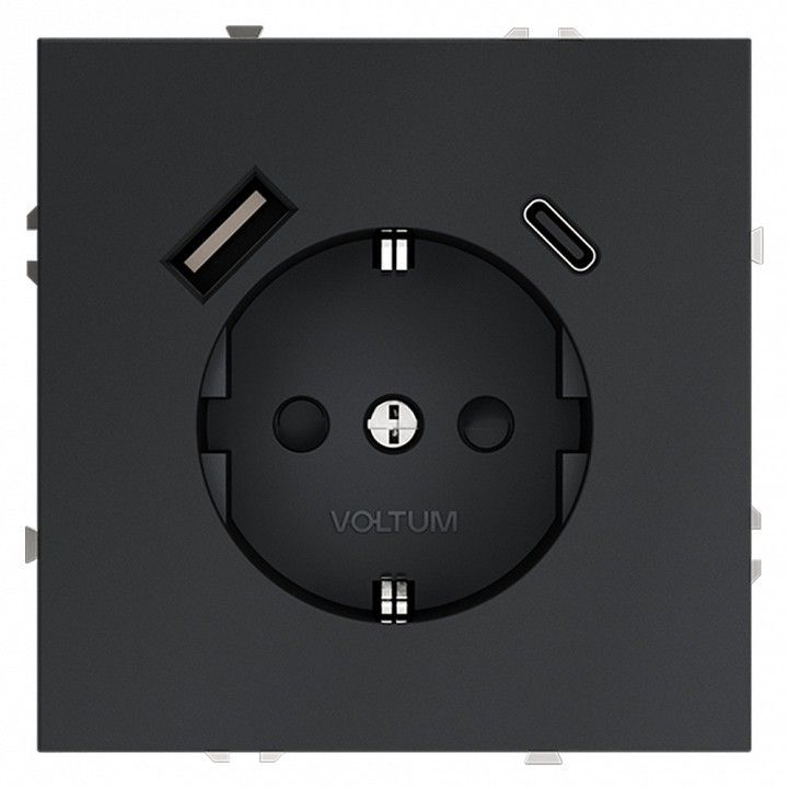 Розетка с заземлением и со шторкой и 2хUSB type A и C, без рамки Voltum S70 VLS040507