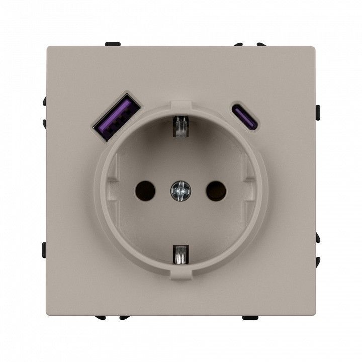 Розетка с заземлением и со шторкой и 2хUSB type A и C, без рамки Arlight NOBE 059444(1)