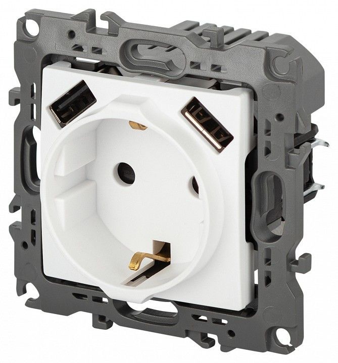 Розетка с заземлением и со шторкой и 2хUSB, без рамки Эра Эра 12 12-4109-01М