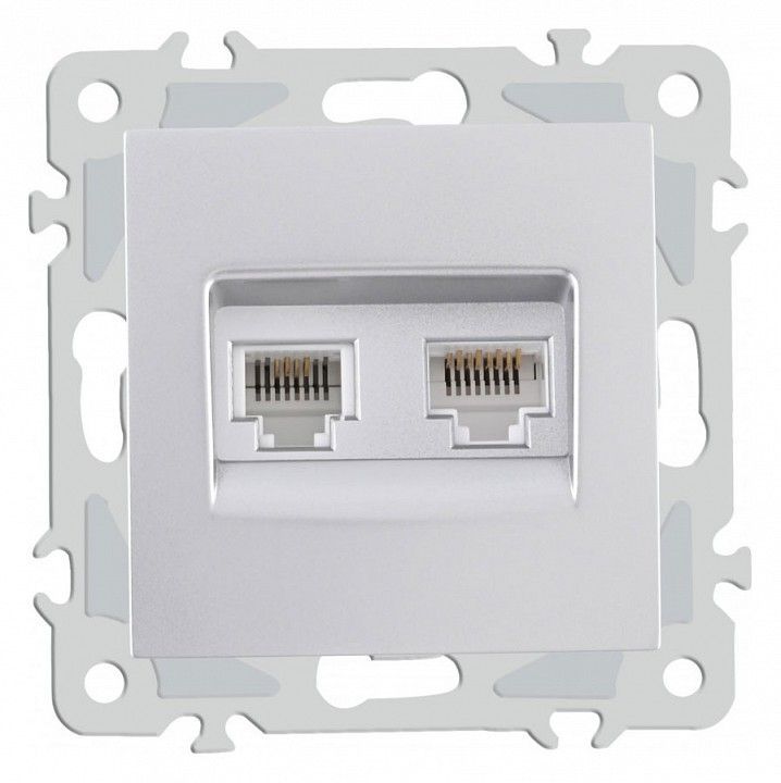 Розетка двойная RJ-11 и Ethernet RJ-45, без рамки Arte Milano am-206 206.44-1.silver