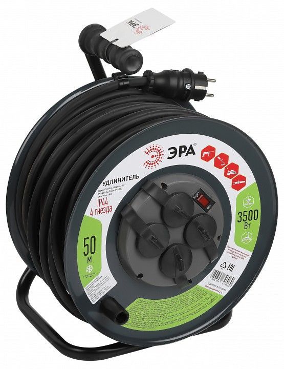 Удлинитель с выключателем Эра  RMx-4es-3x2.5-50m-IP44(KG)